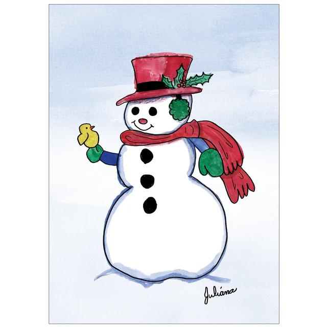 Snowman with Yellow Bird 10 card pack - Children's Art Project